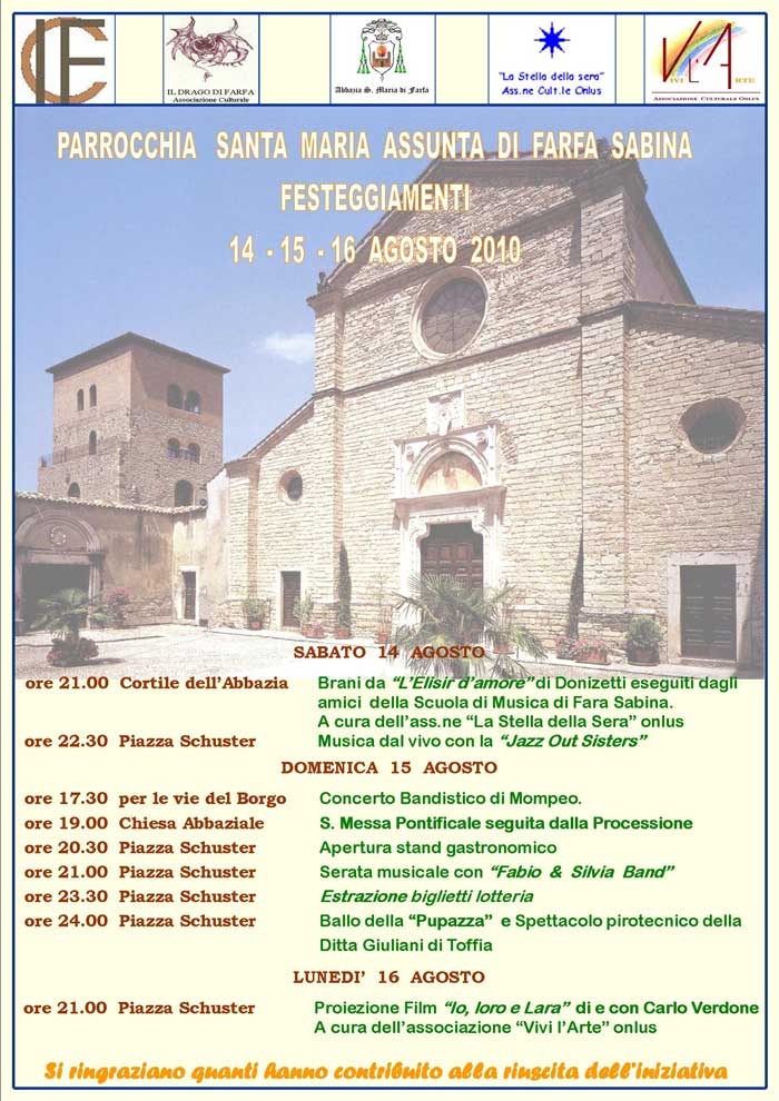 Parrocchia Santa Maria Assunta di Farfa Sabina Festeggiamenti 14-16 agosto 2010