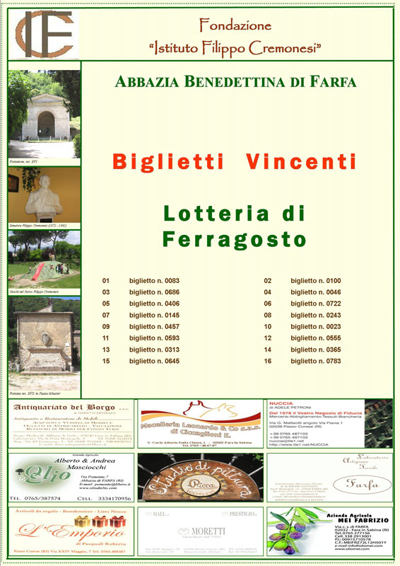 Biglietti vincenti della Lotteria di Ferragosto 2011