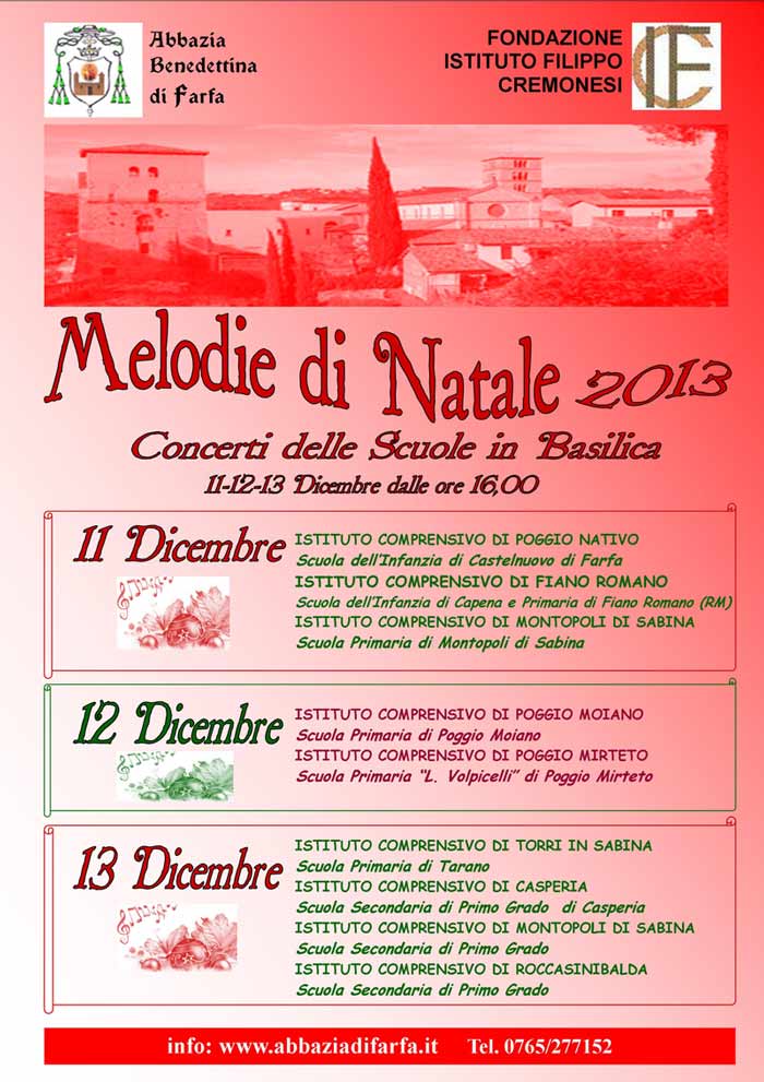 Melodie di Natale 2013, concerti delle Scuole nella Basilica di S. Maria di Farfa