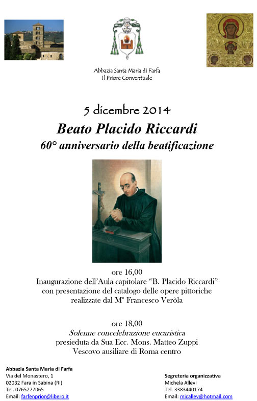 5 dicembre 2014 Beato Placido Riccardi 60° anniversario della beatificazione