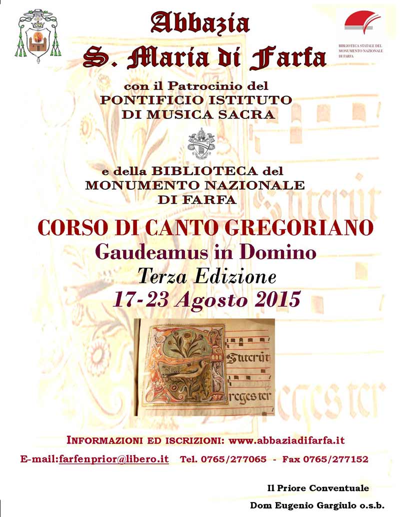 Terzo corso di formazione di canto gregoriano dal 17 al 23 agosto 2015