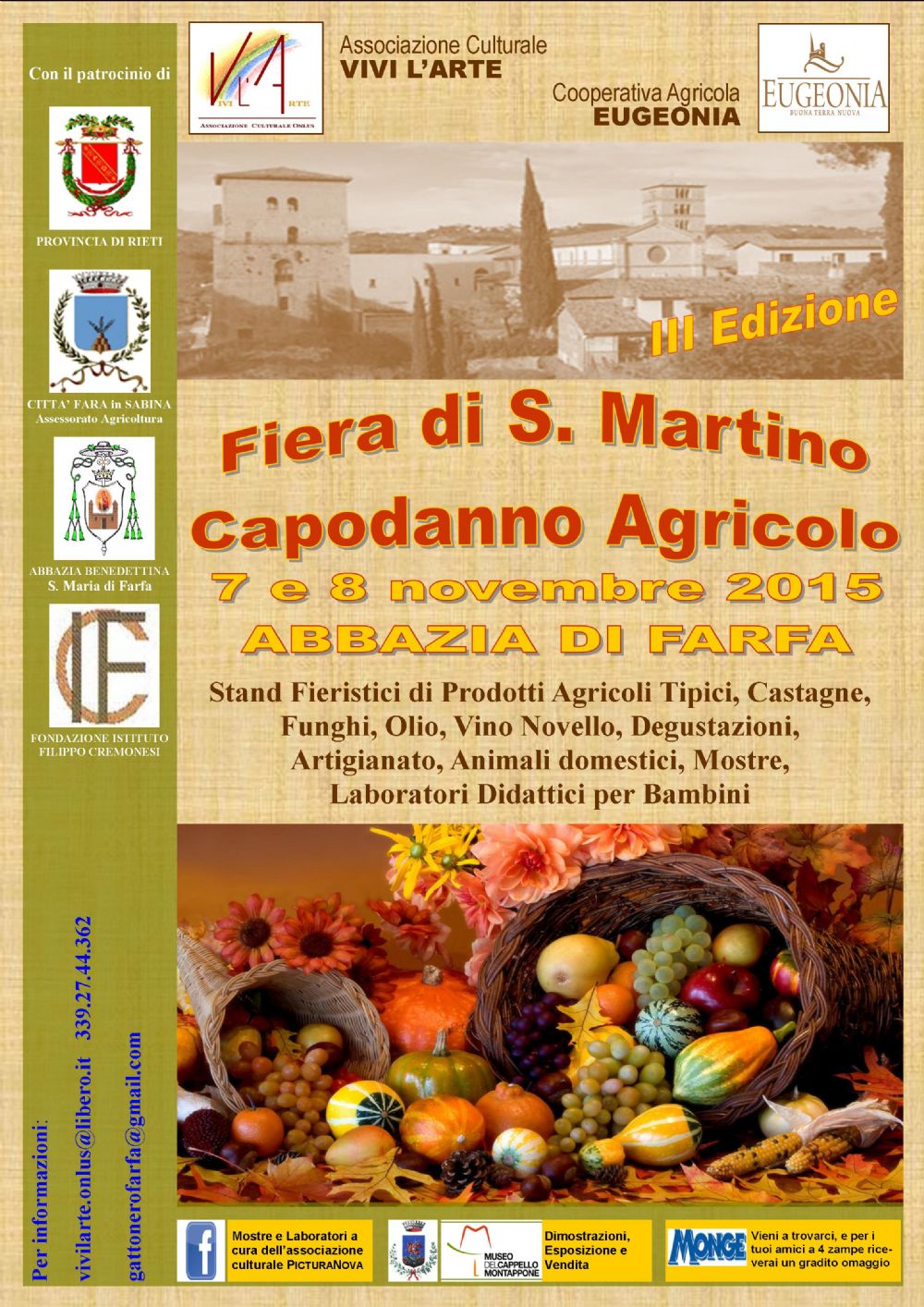 FIERA DI SAN MARTINO - CAPODANNO AGRICOLO III edizione. 7 e 8 novembre Abbazia di Farfa (Ri)