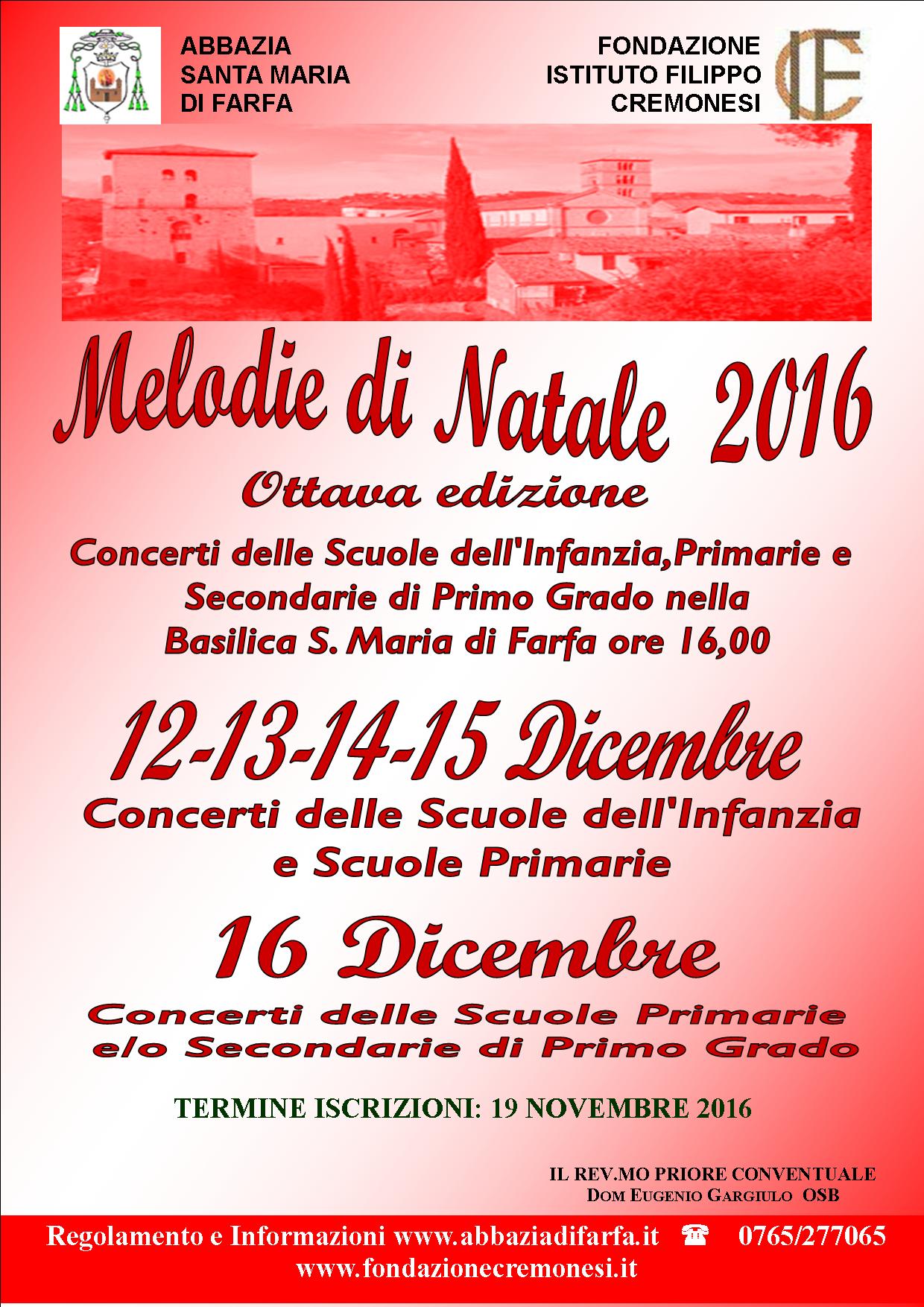 Adesioni aperte per "Melodie di Natale" – a Farfa dal 12 al 16 dicembre 2016