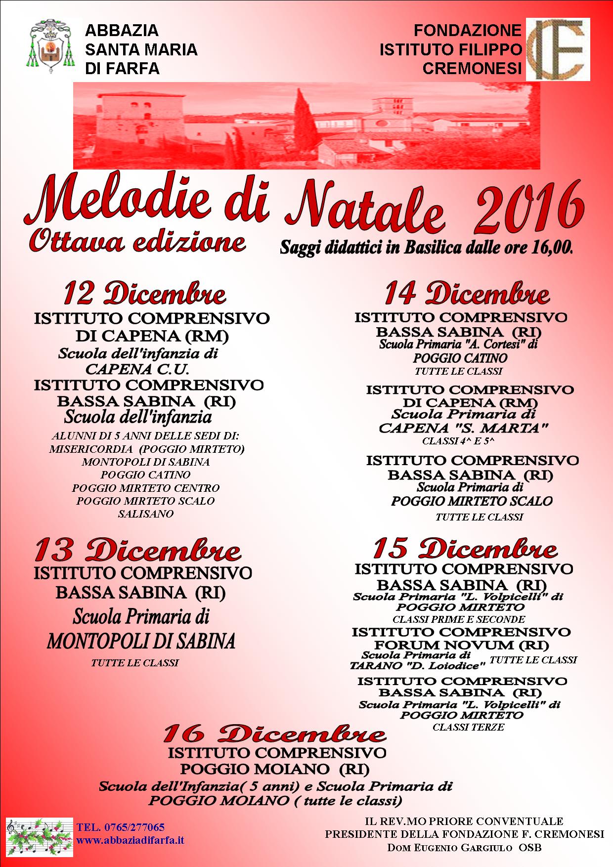 Torna a Farfa MELODIE DI NATALE, dal 12 al 16 dicembre 2016