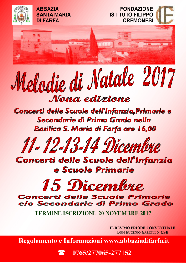 Adesioni aperte per "Melodie di Natale" – a Farfa dall'11 al 15 dicembre 2017